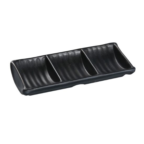 图片 BP-4030 黑珍珠 7 1/2" X 3 1/2" 三重酱盘 -个 2.5 盎司