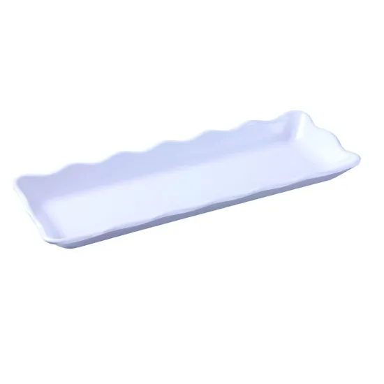 图片 DC-6013W Deli 13 1/2" X 5 1/4" X 1" 扇贝边展示托盘 白色