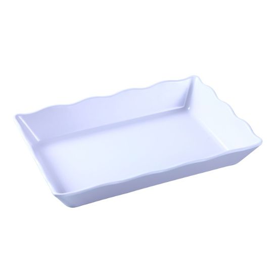 图片 DC-6114W Deli 14″ X 9 1/2″ X 2″ 扇贝边展示托盘 白色