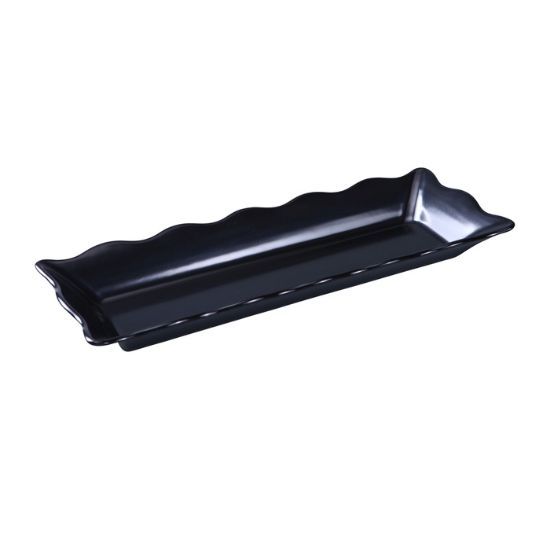 图片 DC-6117B Deli 17 1/2" X 6 3/4" X 2" 扇贝边展示托盘 黑色