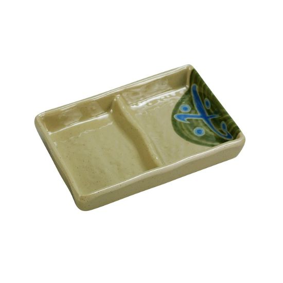 图片 JP-4031 日式 5" X 3 1/2" 双分酱盘，-个 2.5 盎司