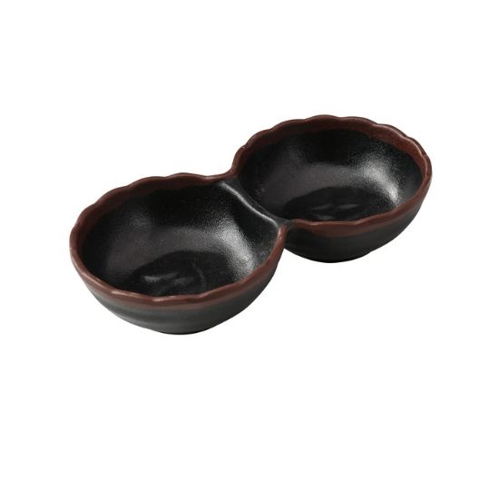 图片 NA-506BK 自然艺术 5 3/4" X 3" X 1 1/4" 两个分开的酱盘，-个 2 盎司