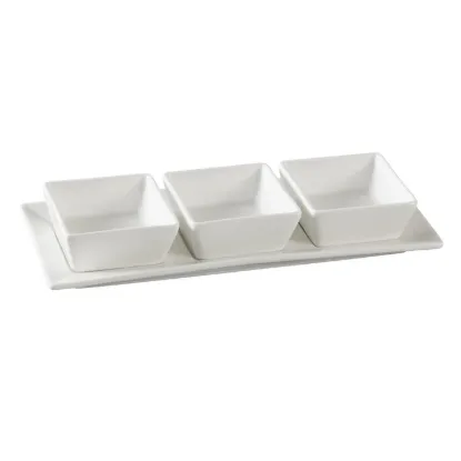 图片 PS-724 Piscataway 三个 3 英寸方形碗，带 11 英寸 X 4 1/4 英寸托盘，-个 3 盎司