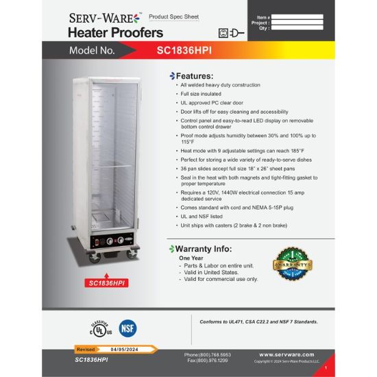 图片 Serv-Ware SC1836HPI-V 移动醒发柜|美国设备直销