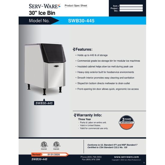 图片 Serv-Ware SWB30-445 用于制冰机的冰仓 |美国设备直销