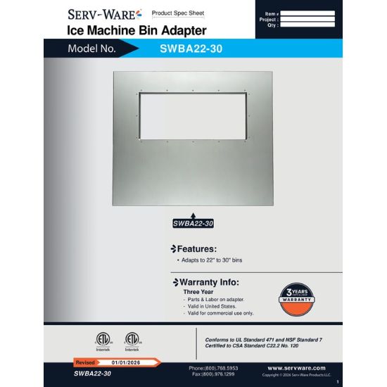 图片 Serv-Ware SWBA22-30 冰柜及零件和配件 |美国设备直销