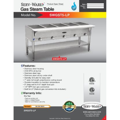 图片 Serv-Ware SWGST-5-LP 燃气热食服务柜台 5 盘 |美国设备直销