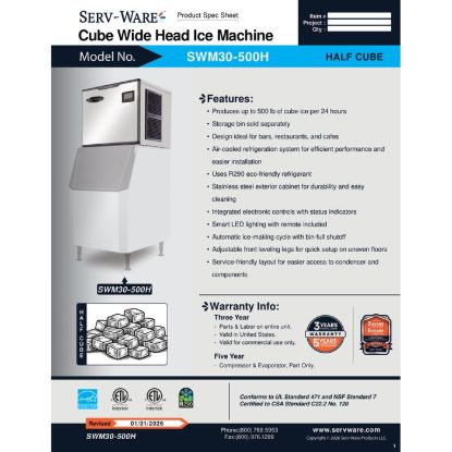图片 Serv-Ware SWM30-500H 立方体式制冰机 |美国设备直销