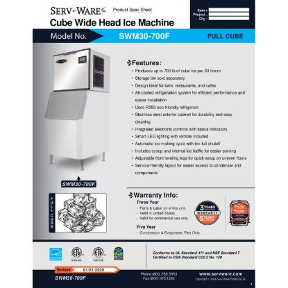 图片 Serv-Ware SWM30-700F 立方体制冰机 |美国设备直销