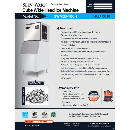 图片 Serv-Ware SWM30-700H 立方体式制冰机 |美国设备直销