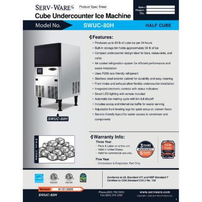 图片 Serv-Ware SWUC-80H 制冰机，带箱式立方体 |美国设备直销